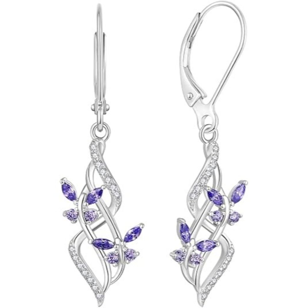 June Amethyst Infinity Butterfly Silver Dangle Earrings W/ 5a Cubic Zirconia